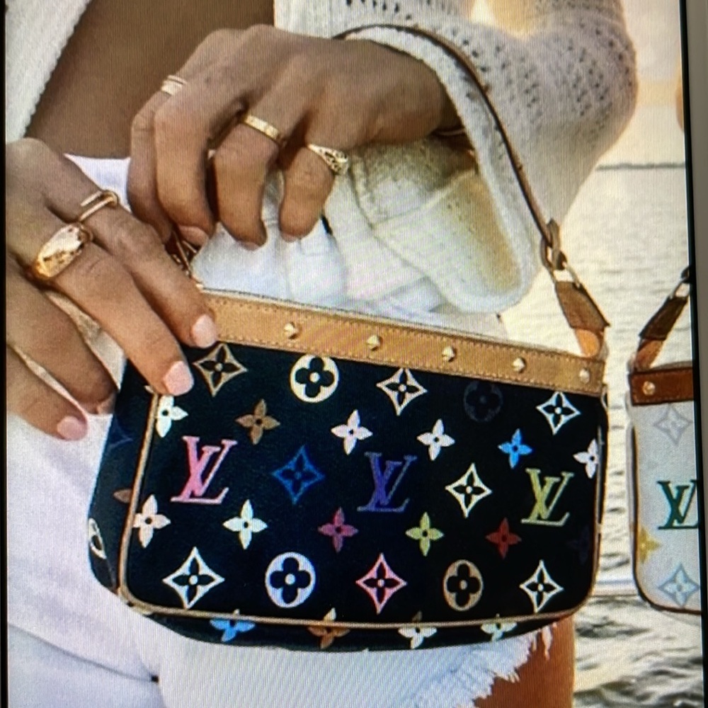 πΊπΊ VINTAGE πΊπΊ Louis Vuitton Murakami multi black Pochette - Picture 1 of 16